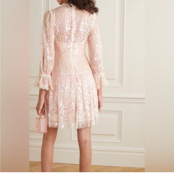 Needle&Thread Lace-trimmed Sequin-embellished Tulle Mini Dress Pink - Picture 4 of 9